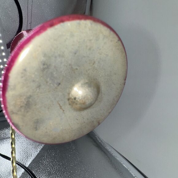 Auth Vintage Shiny Brite Striped Bell Glass Ornament 3" Pink Red Silver White - Picture 8 of 9